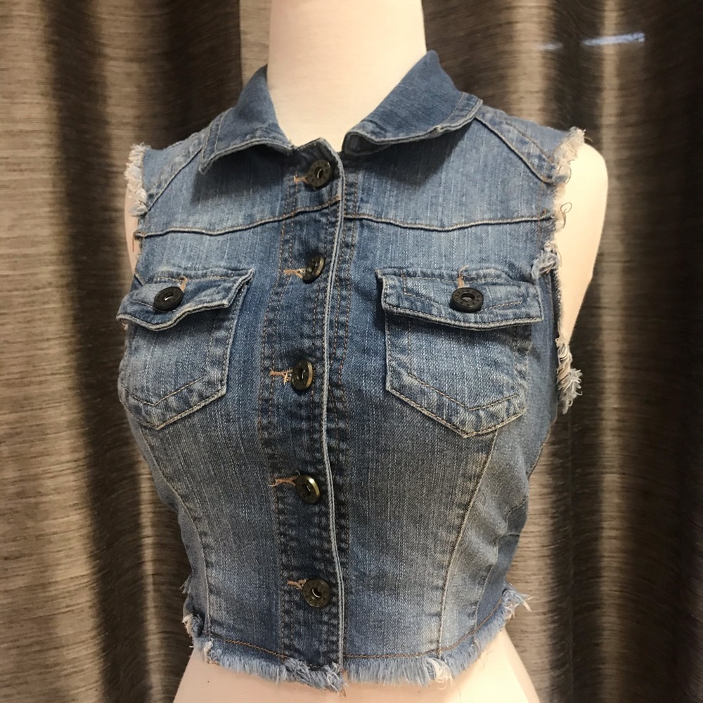 Denim button down vest
